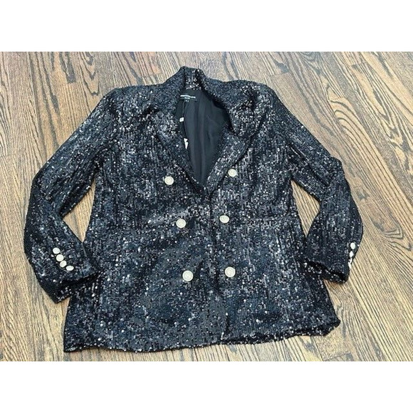 Generation Love Nyla Sequin Blazer Jacket Double Breasted Long Sleeve Black S - Picture 2 of 9